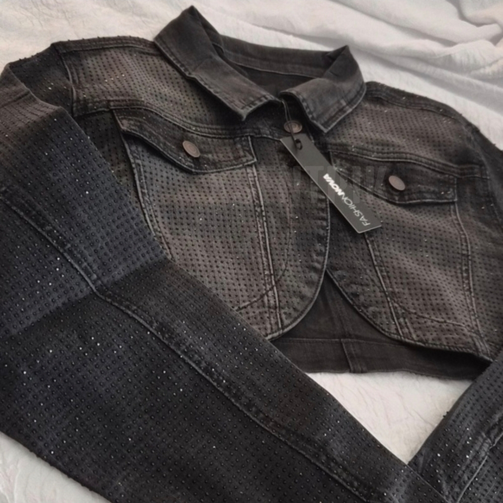 Embellished Bolero Denim Jacket ▪︎ Black Wash ▪︎ XL - Picture 8 of 15